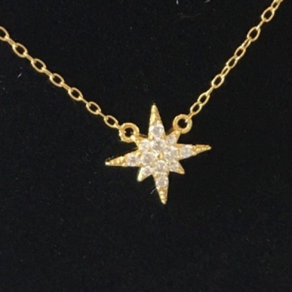 new Pave CZ Cubic Zirconia Polaris Station Necklace ❉ 14KT Gold Plated Silver ❉ - Picture 4 of 14
